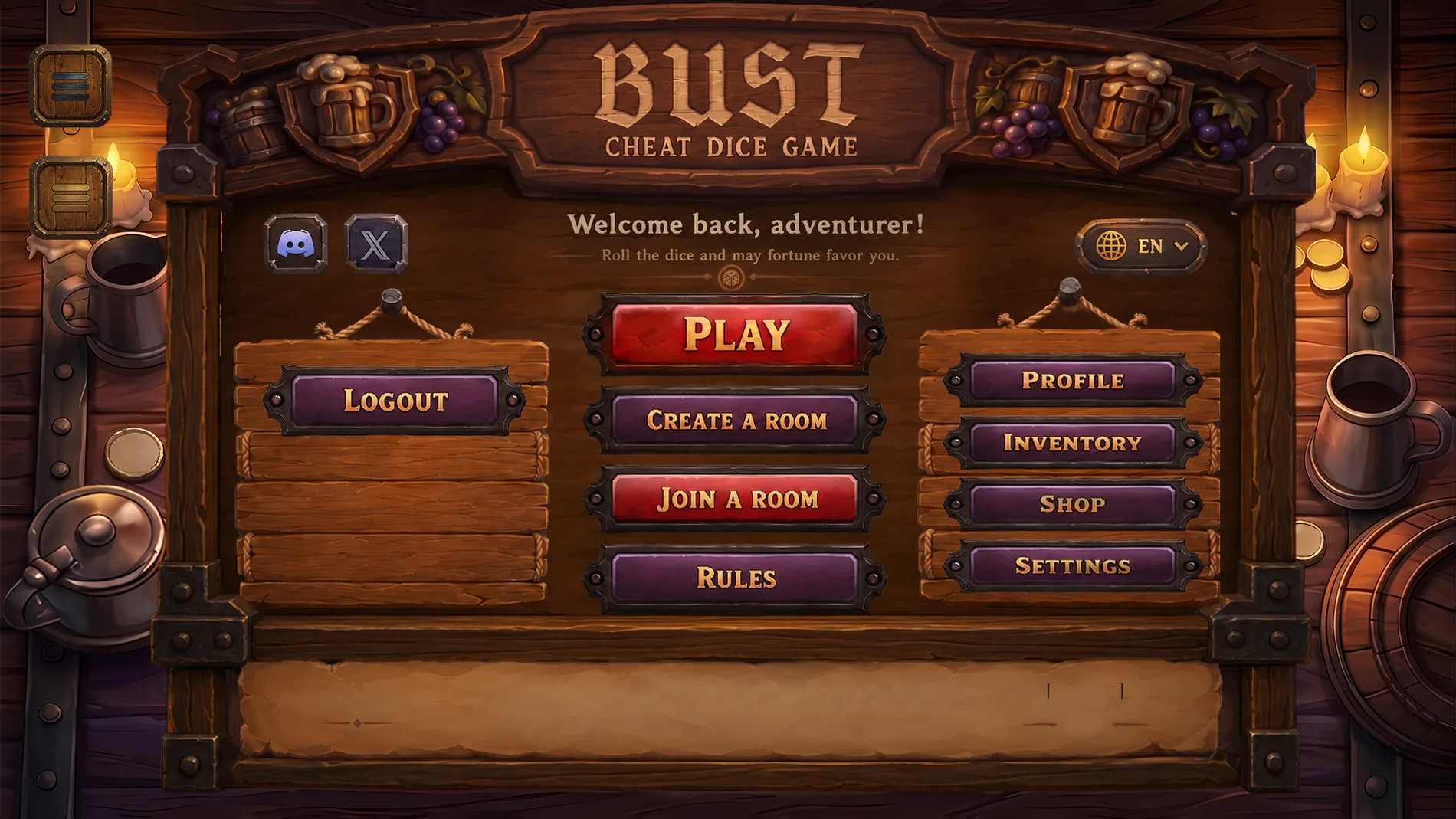 BUST gameplay HUD — tavern dice arena interface